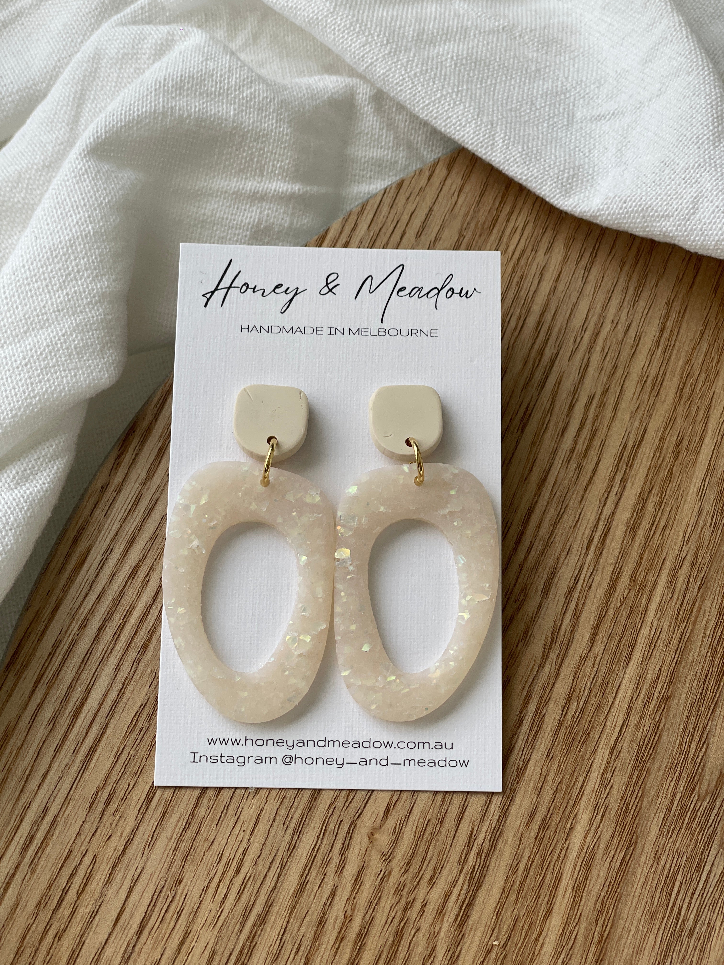 Cream & Opal Large Abstract Earrings