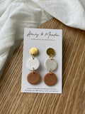 Gold, White Fleck & Bronze Circle Earrings