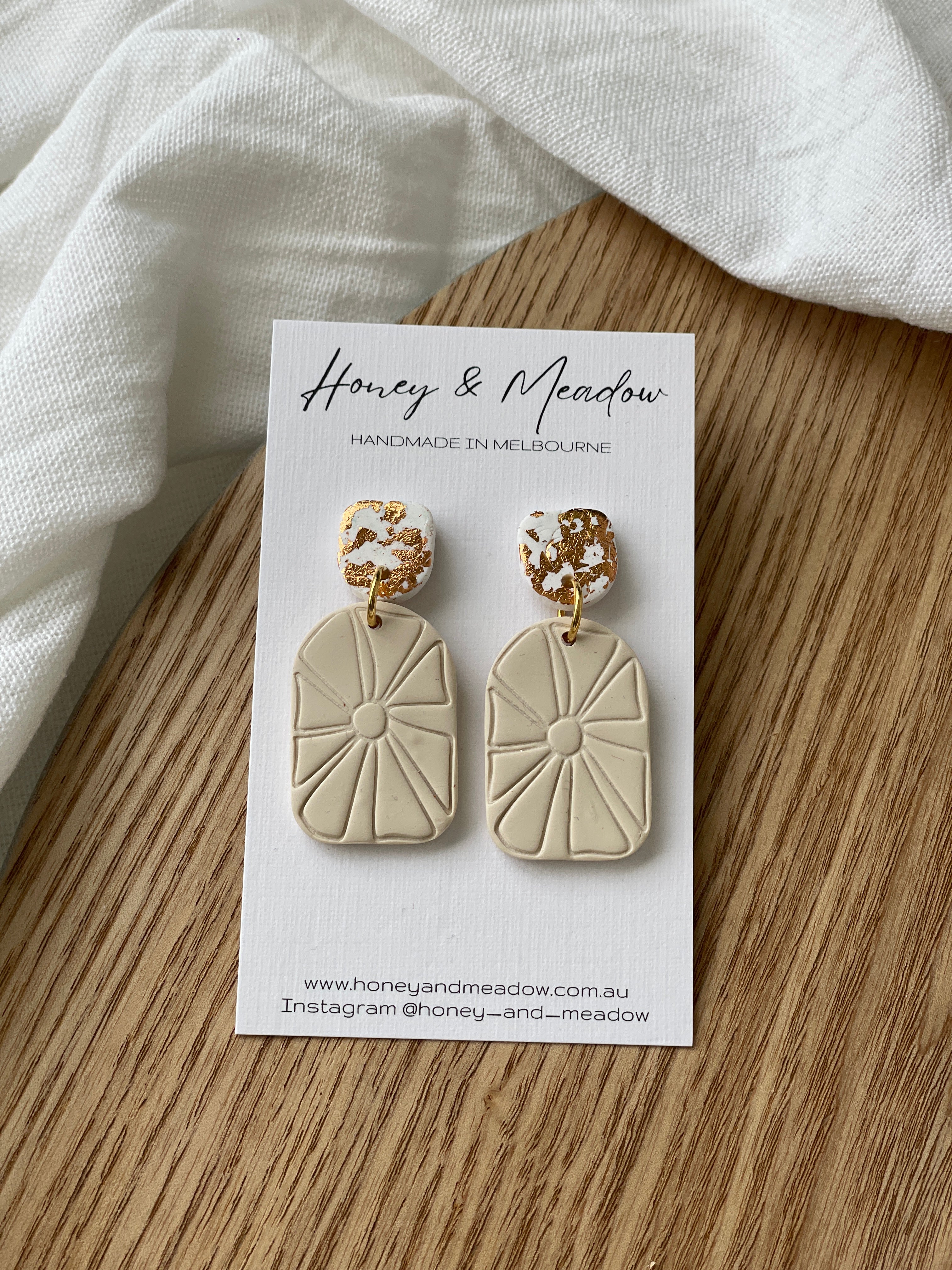 Cream, White & Copper Arch Earrings