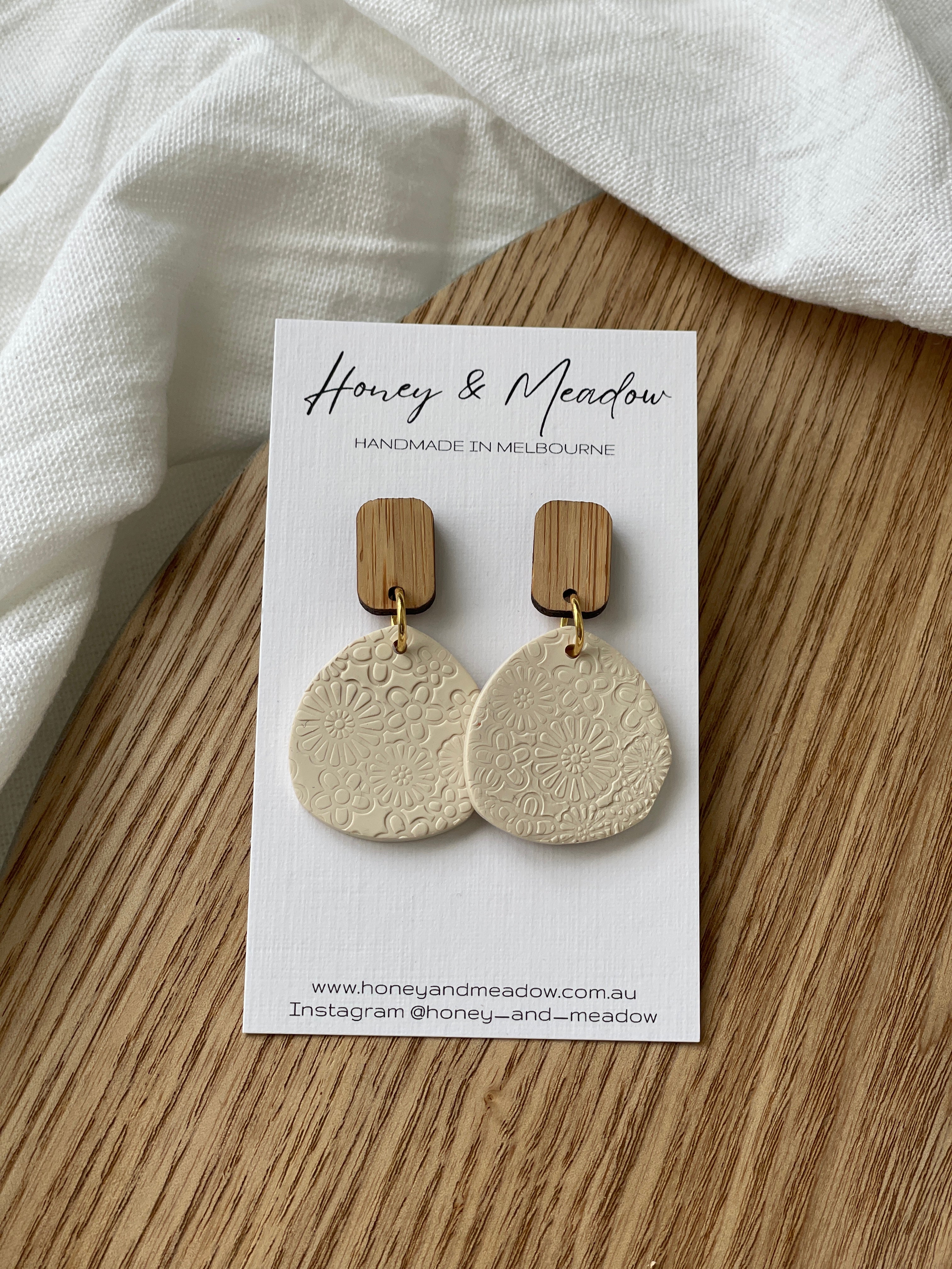 Timber & Cream Flower Print Earrings