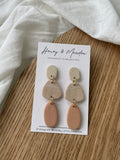 Cream with Floral Print, Sandstone & Tan Drop Earrings