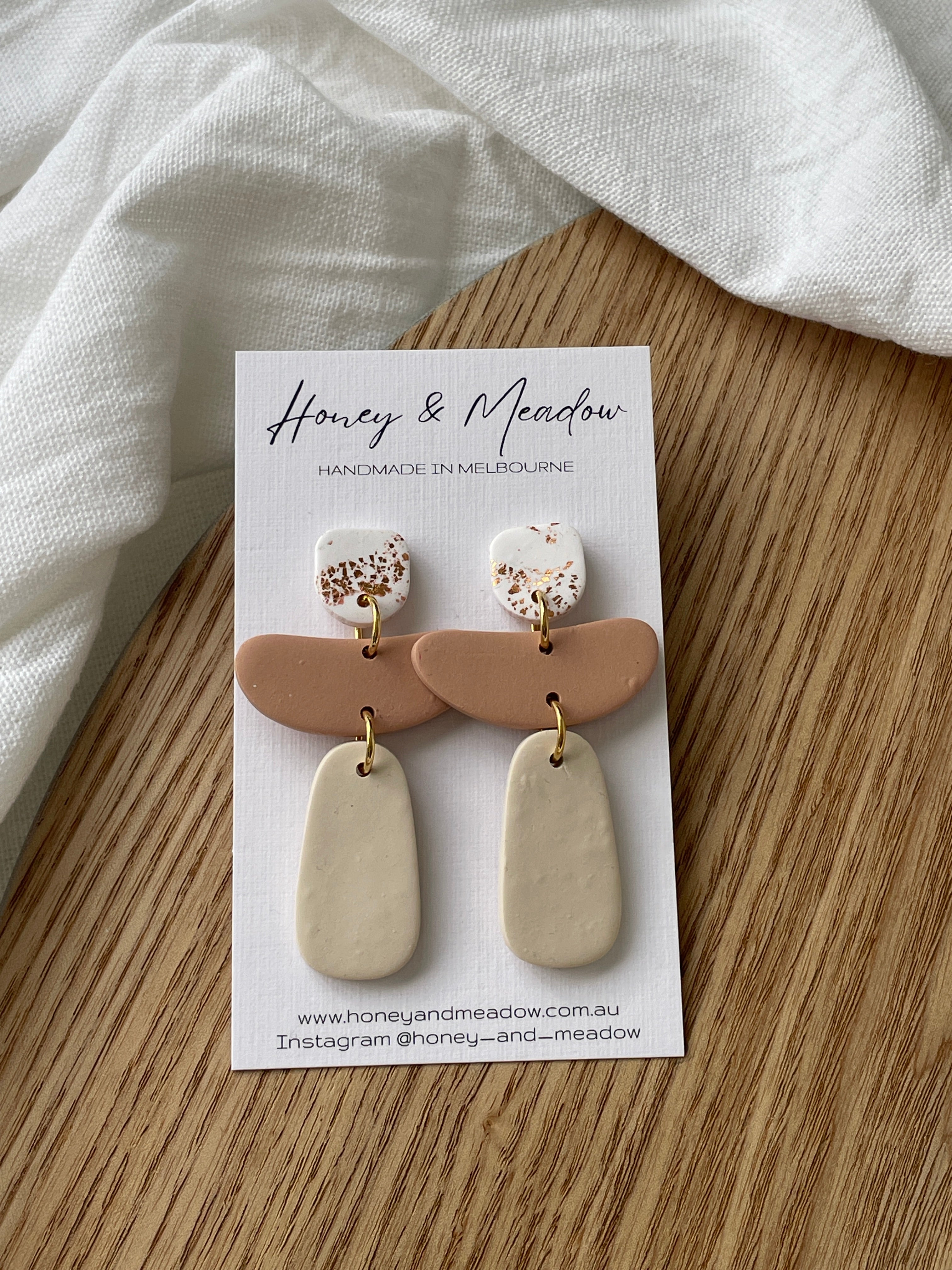 White with Copper, Tan & Cream Drop Earrings