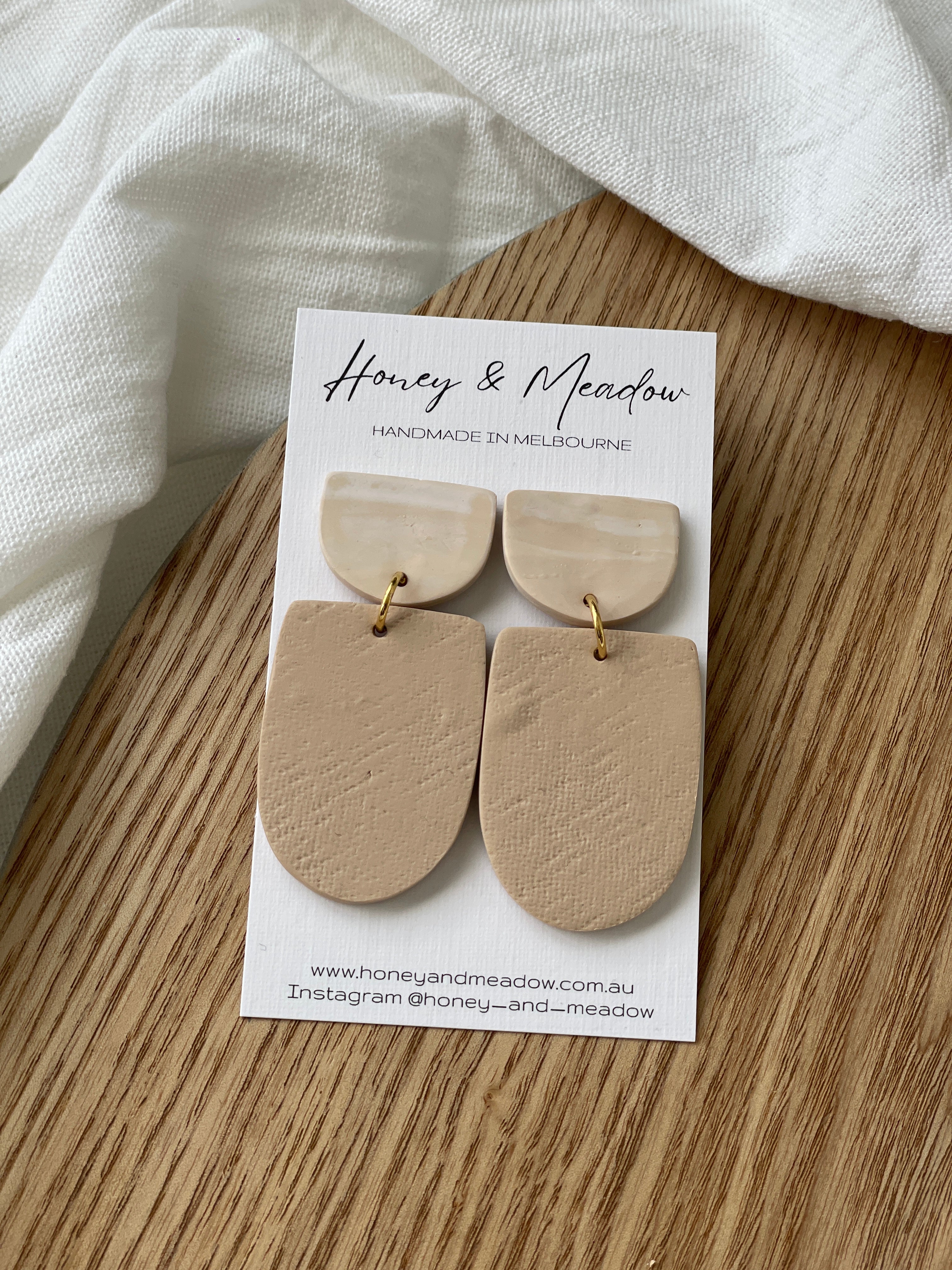 Sandstone & Beige Linen Print Earrings