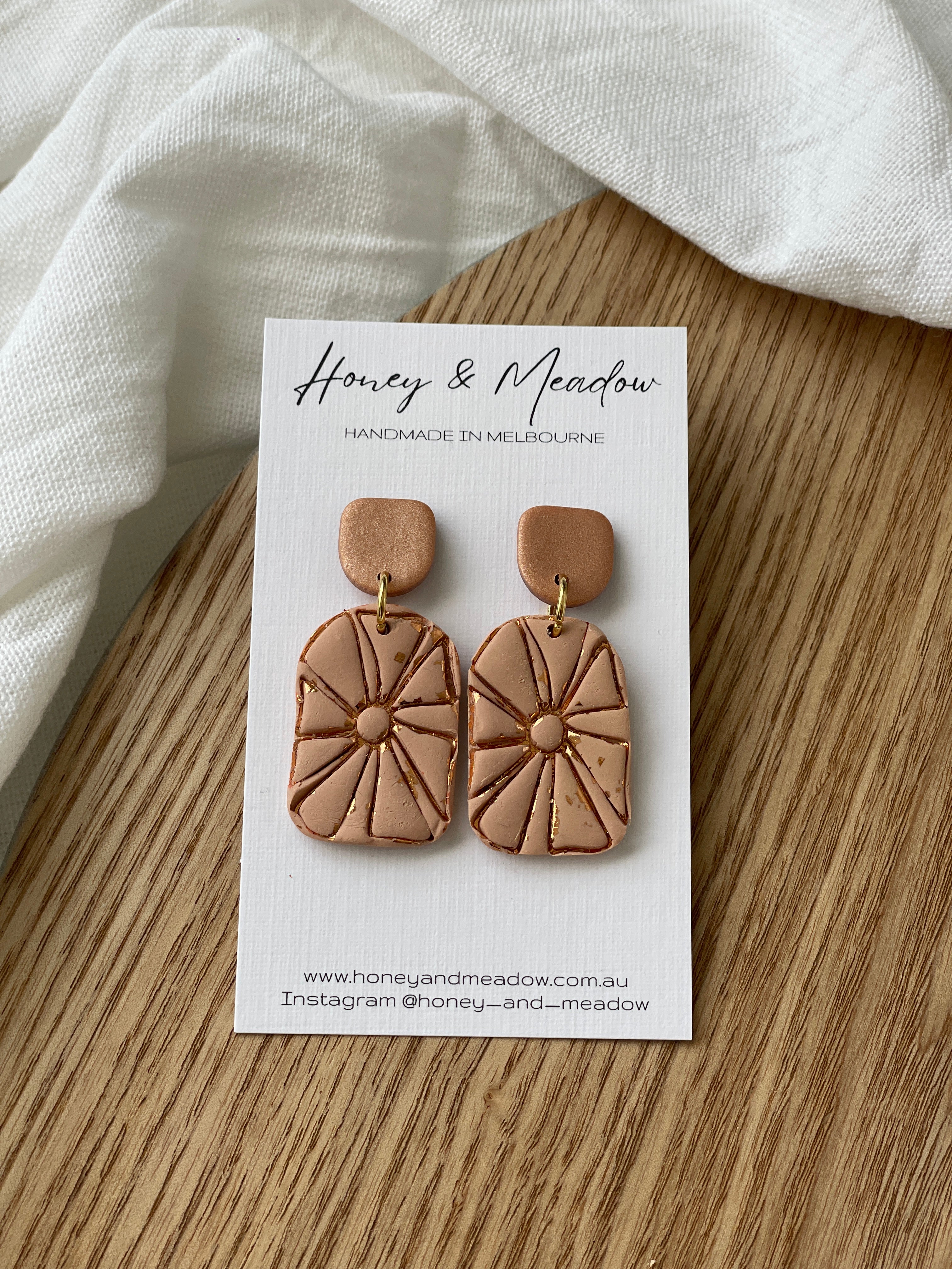 Tan & Copper Arch Earrings