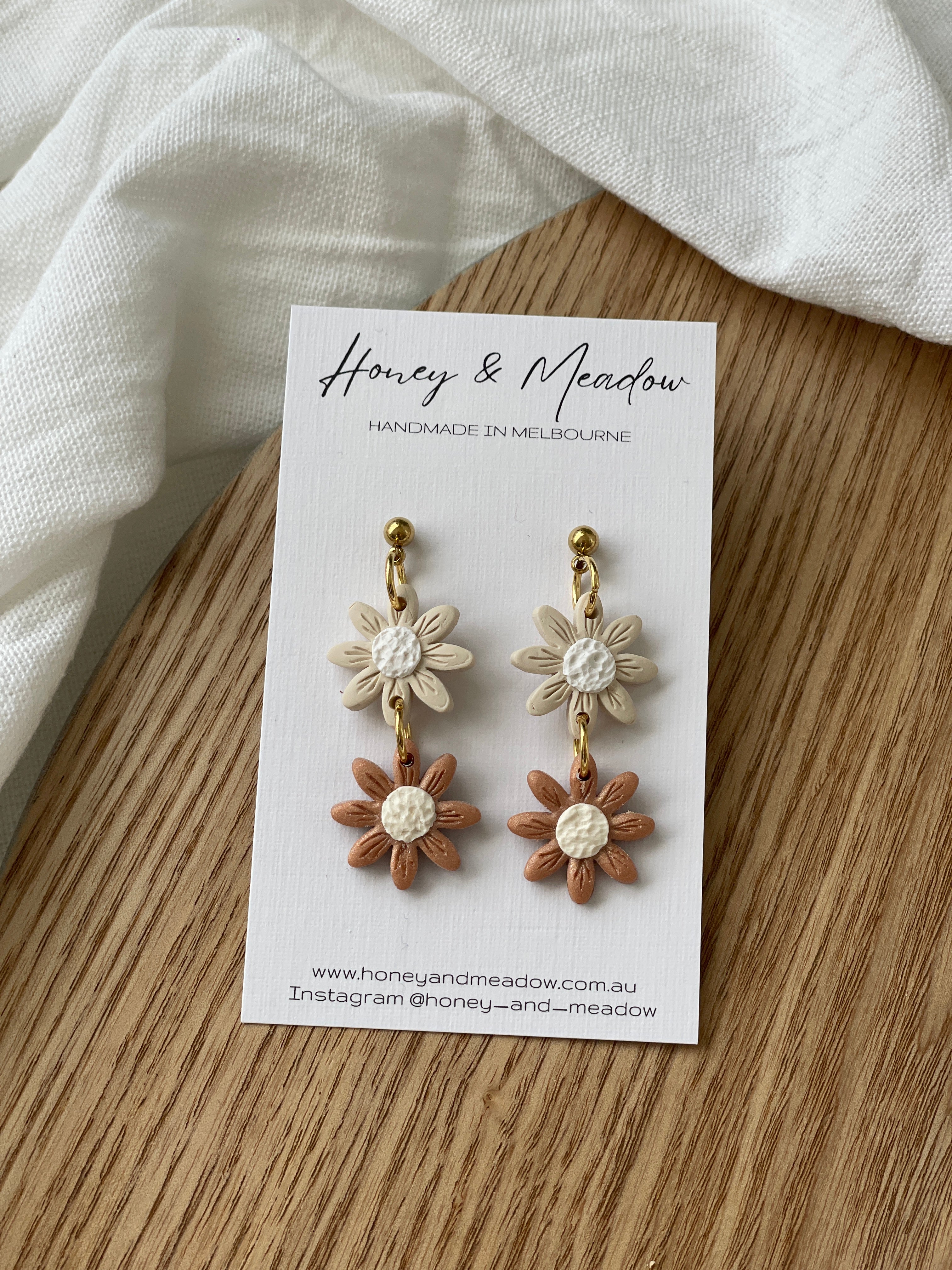 Cream & Bronze Double Daisy Studs