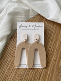 Sandstone & Beige Linen Print Rainbow Earrings