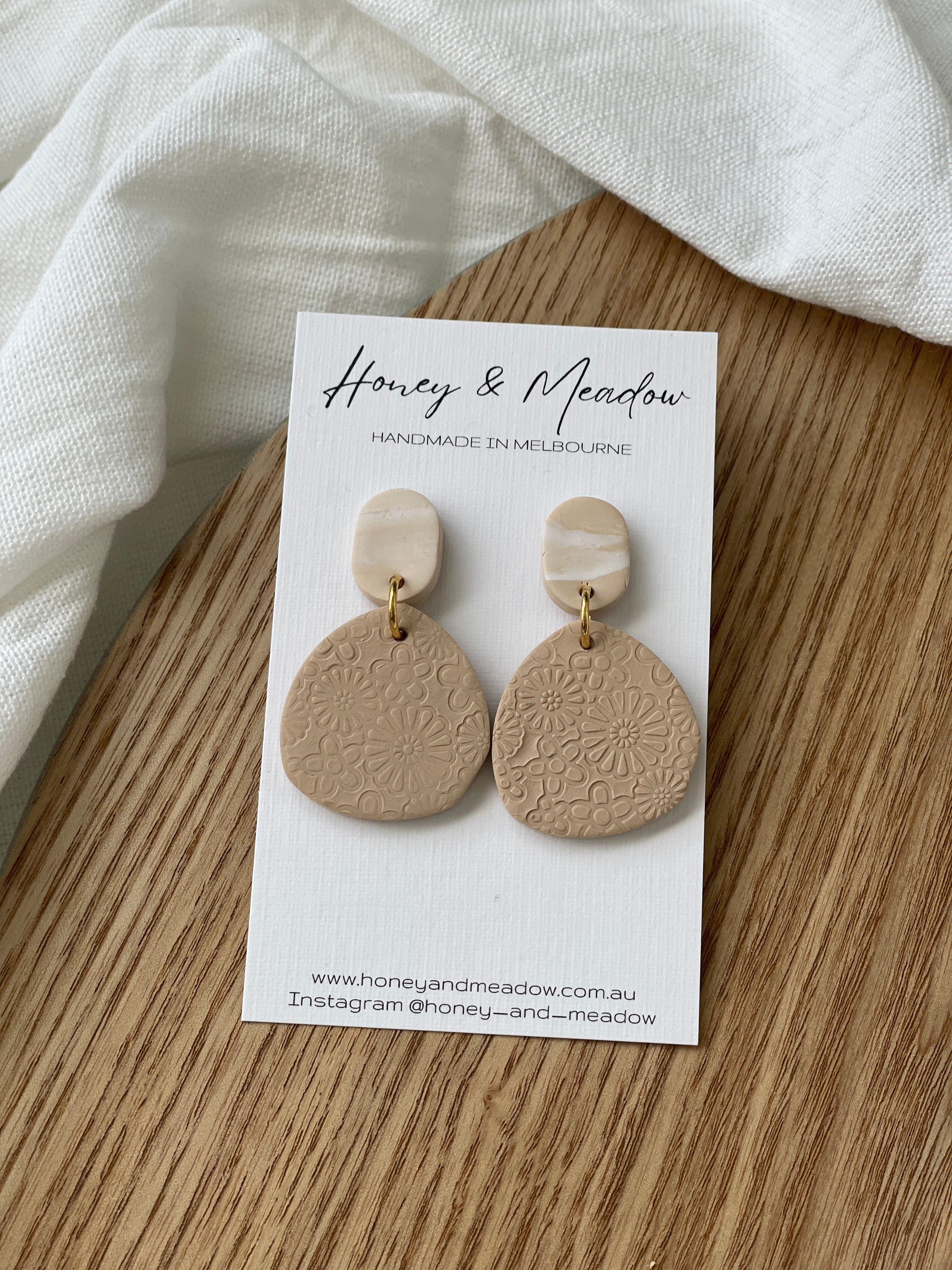 Sandstone & Beige Flower Print Earrings