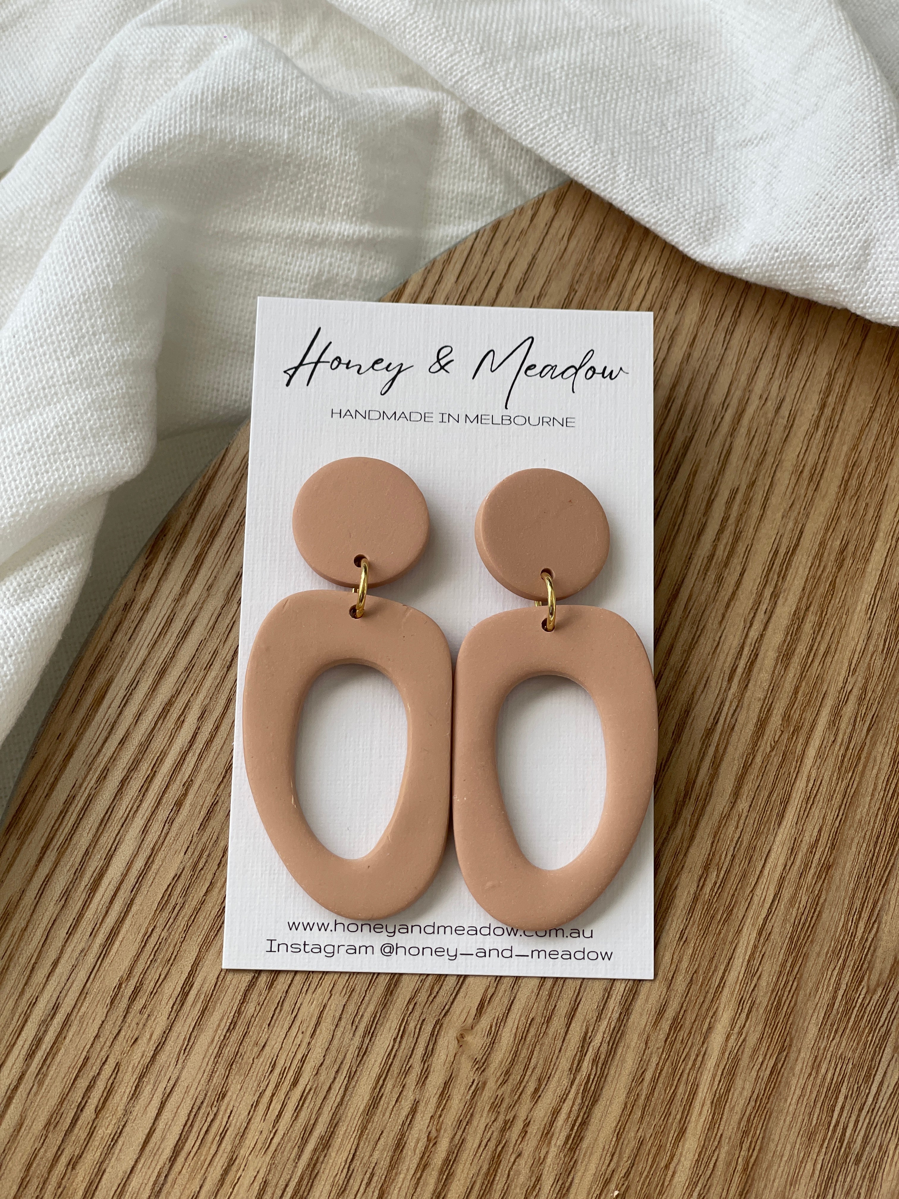 Tan Large Abstract Earrings