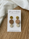 Gold, Tan Leaf Print & Cream Floral Circle Earrings