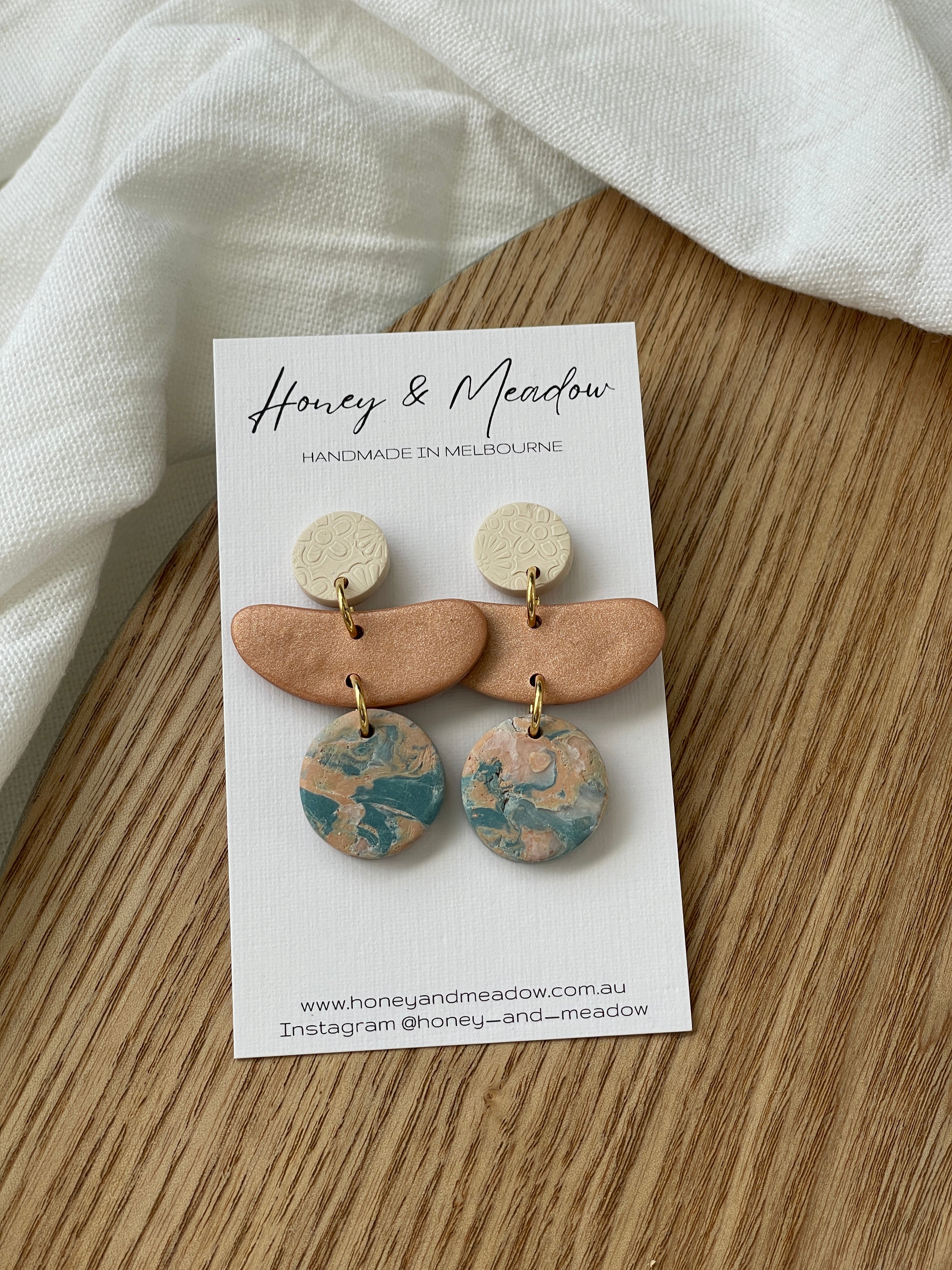 Cream, Bronze & Blue/Sandstone Earrings