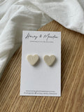 Cream Floral Print Heart Studs